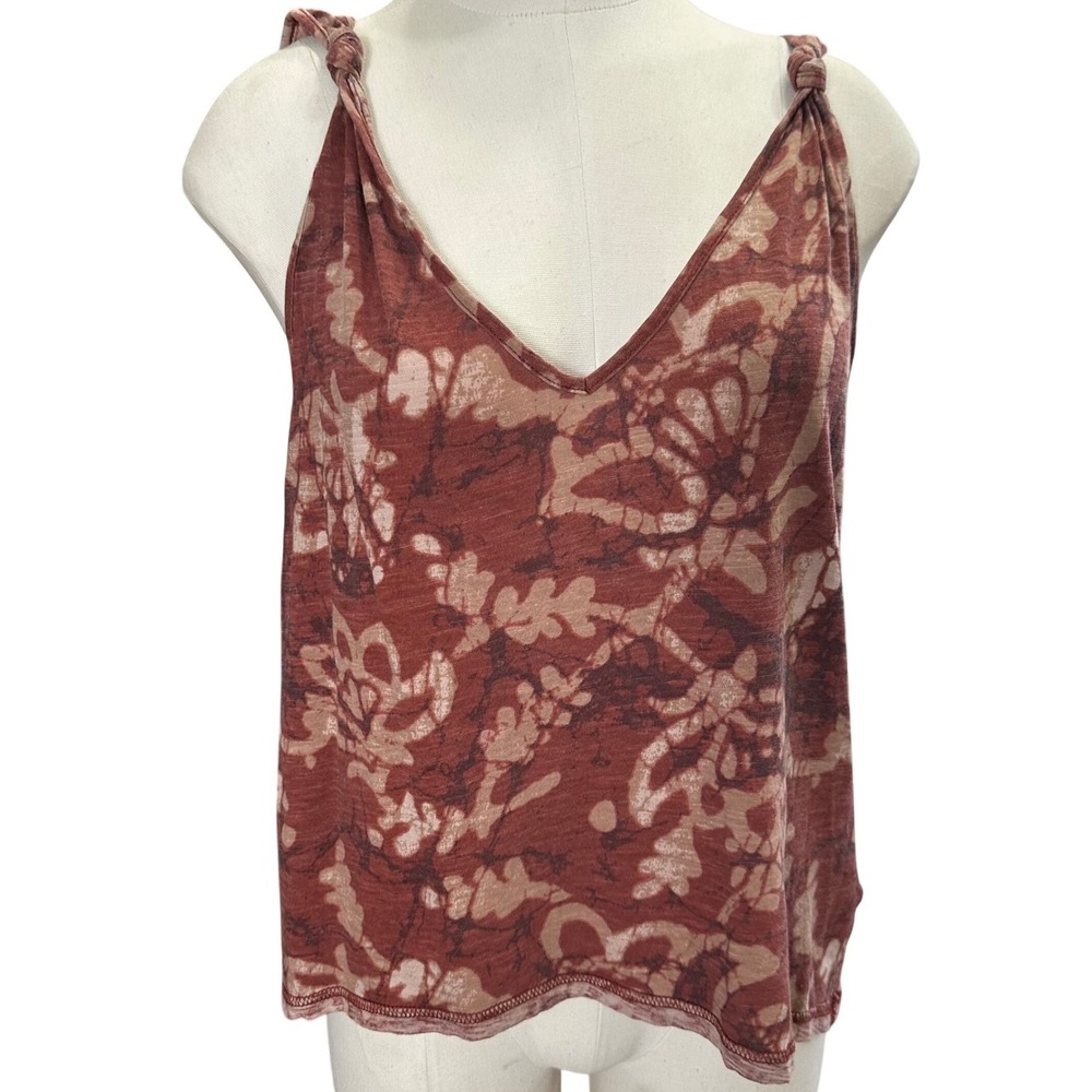 Anthropologie Tank Top Women Small Red Floral Batik Knotted Strap High-Low Boho